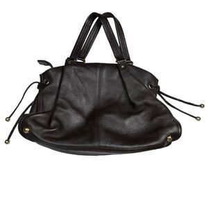 Iris Tyler Brown Pebbled Leather Tassel Zip Top Hobo Shoulder Bag Purse